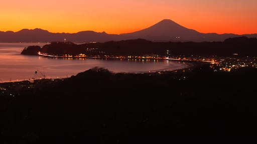 Kamakura featuring general coastal views, landscape views and a sunset