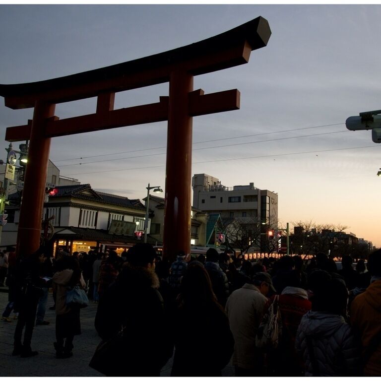Tsurugaoka Hachiman, traditional shrine opened in1068. A guardian for Kamakura Bushi.  Beautiful sunset. 