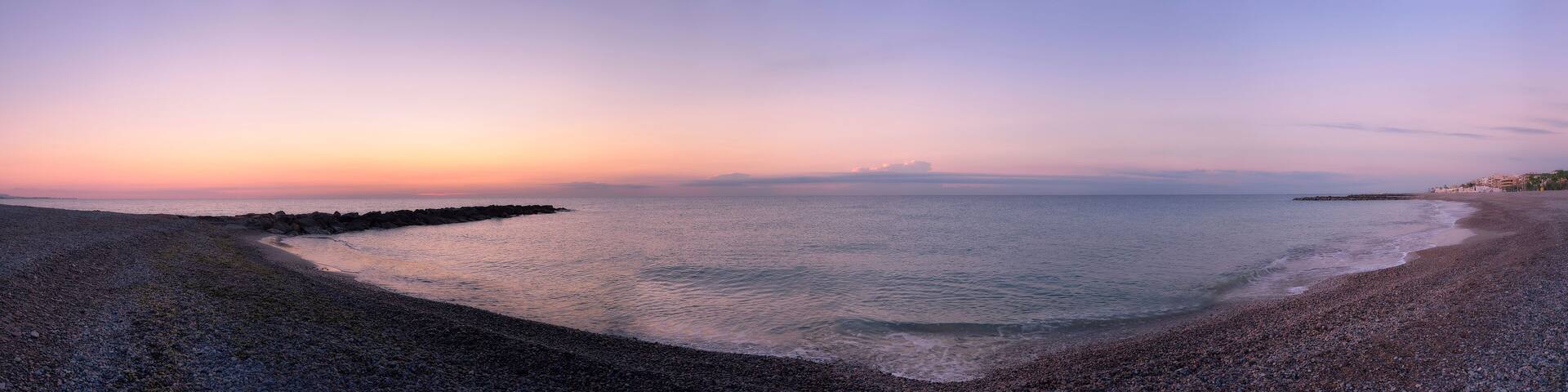 Panoramic view of Moncofar beach, Spain at sunrise