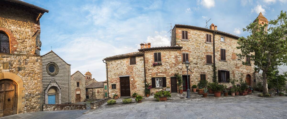 Piazza del Tribunale square in Lucignano town in Italy