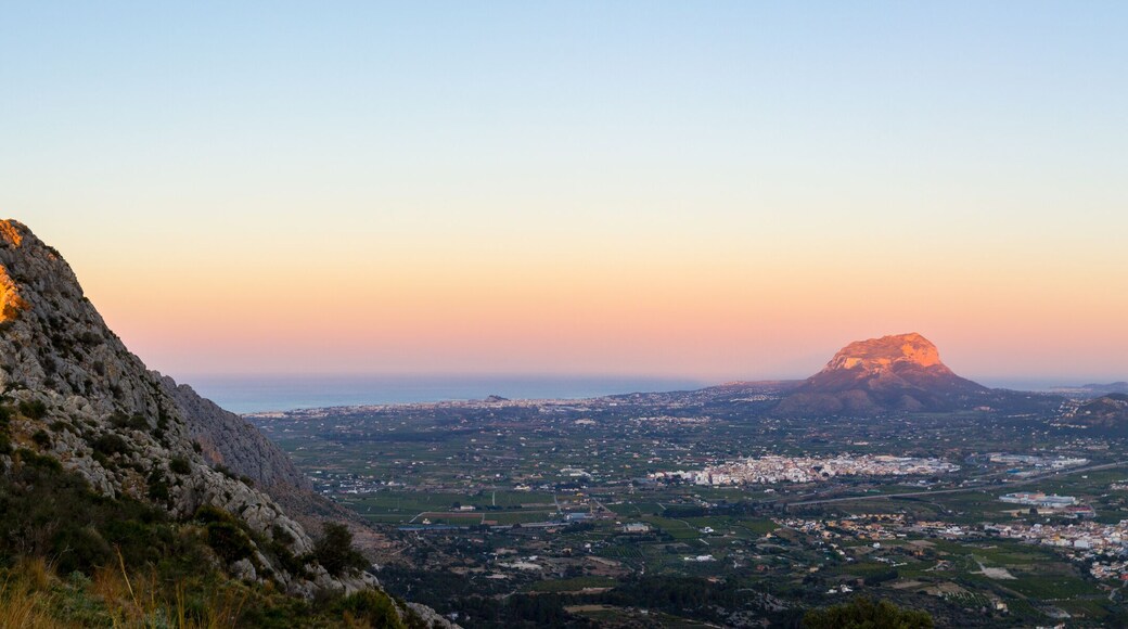 Panoramic view of Marina Alta valley view from Segaria mountain at sunset.