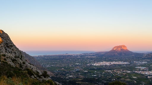 Panoramic view of Marina Alta valley view from Segaria mountain at sunset.