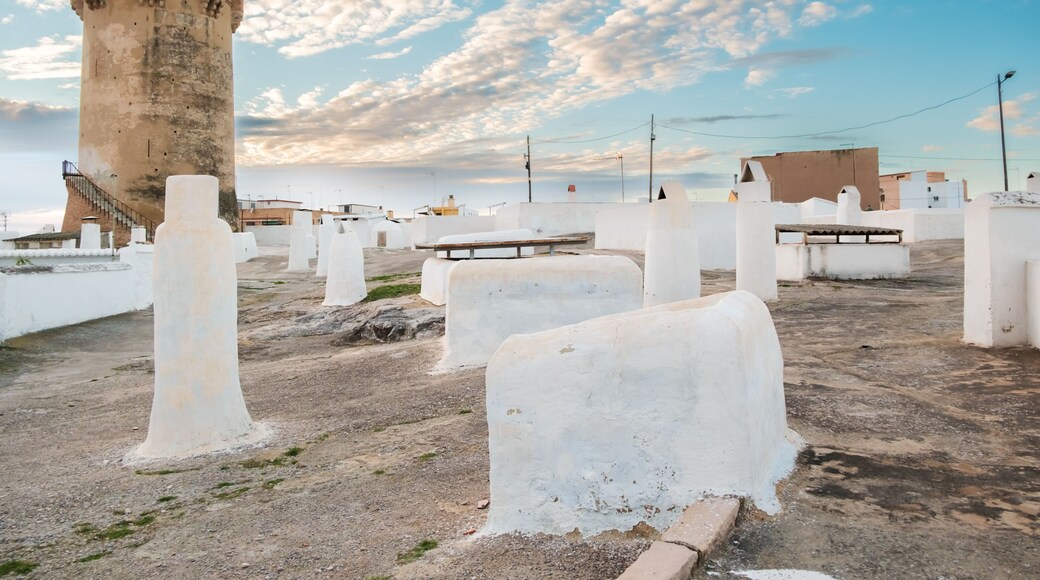 Tower and chimneys of the caves of Paterna, Valencia.