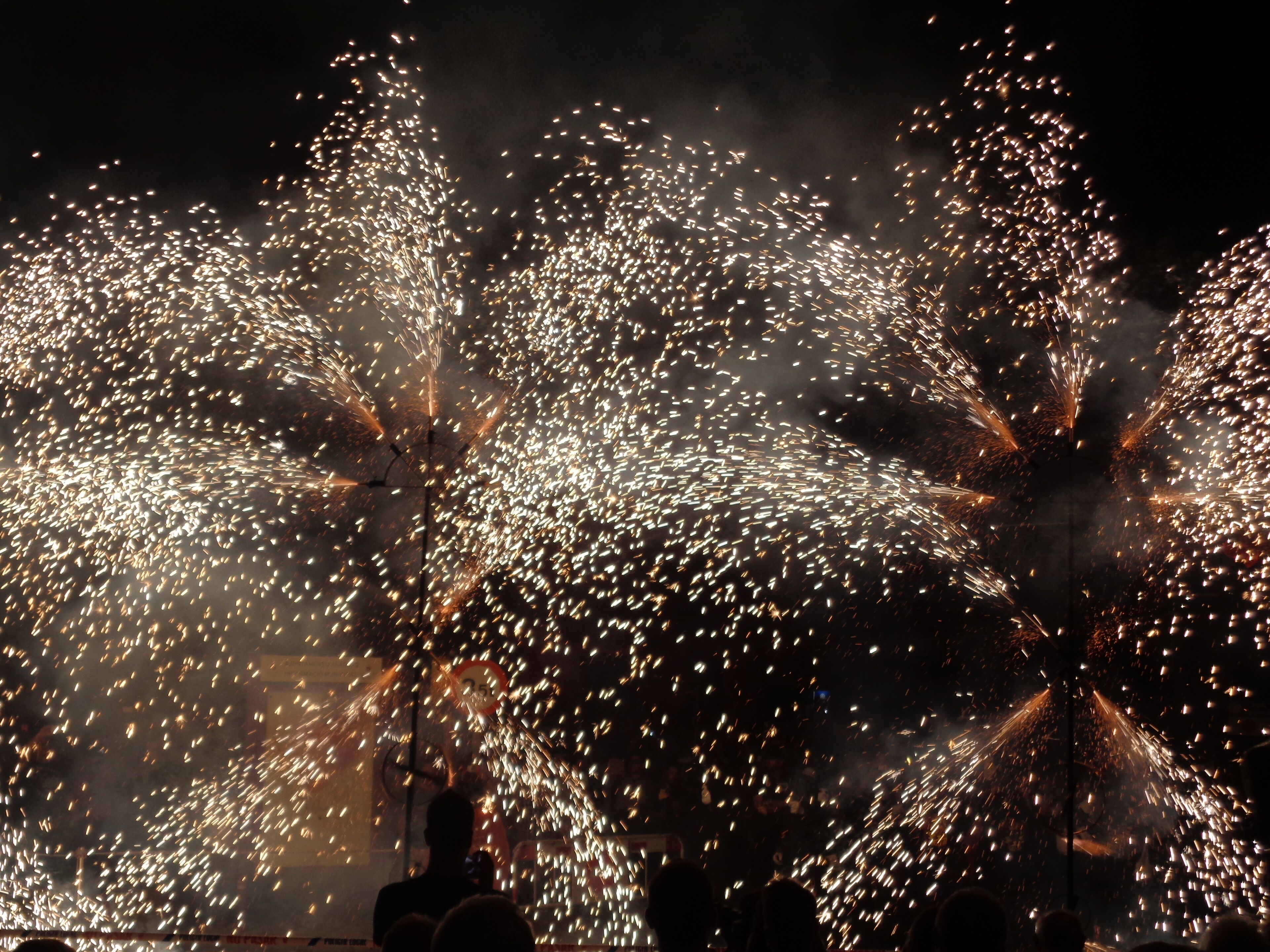Fireworks exploding in the night sky.