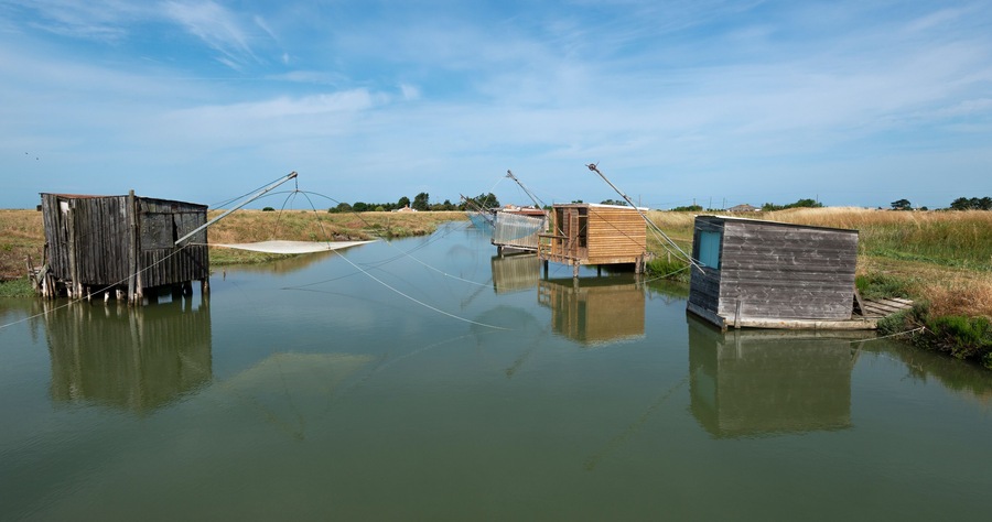 Riviere La Taillée, pêche au carrelet , Marais Breton, Vendée, Pont Neuf, Fontenay le Comte, 85, France