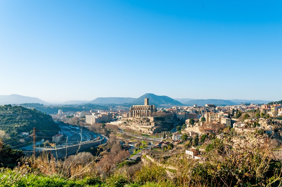 different and original view of Manresa city in catalunya region in Spain, with landscape of all the city