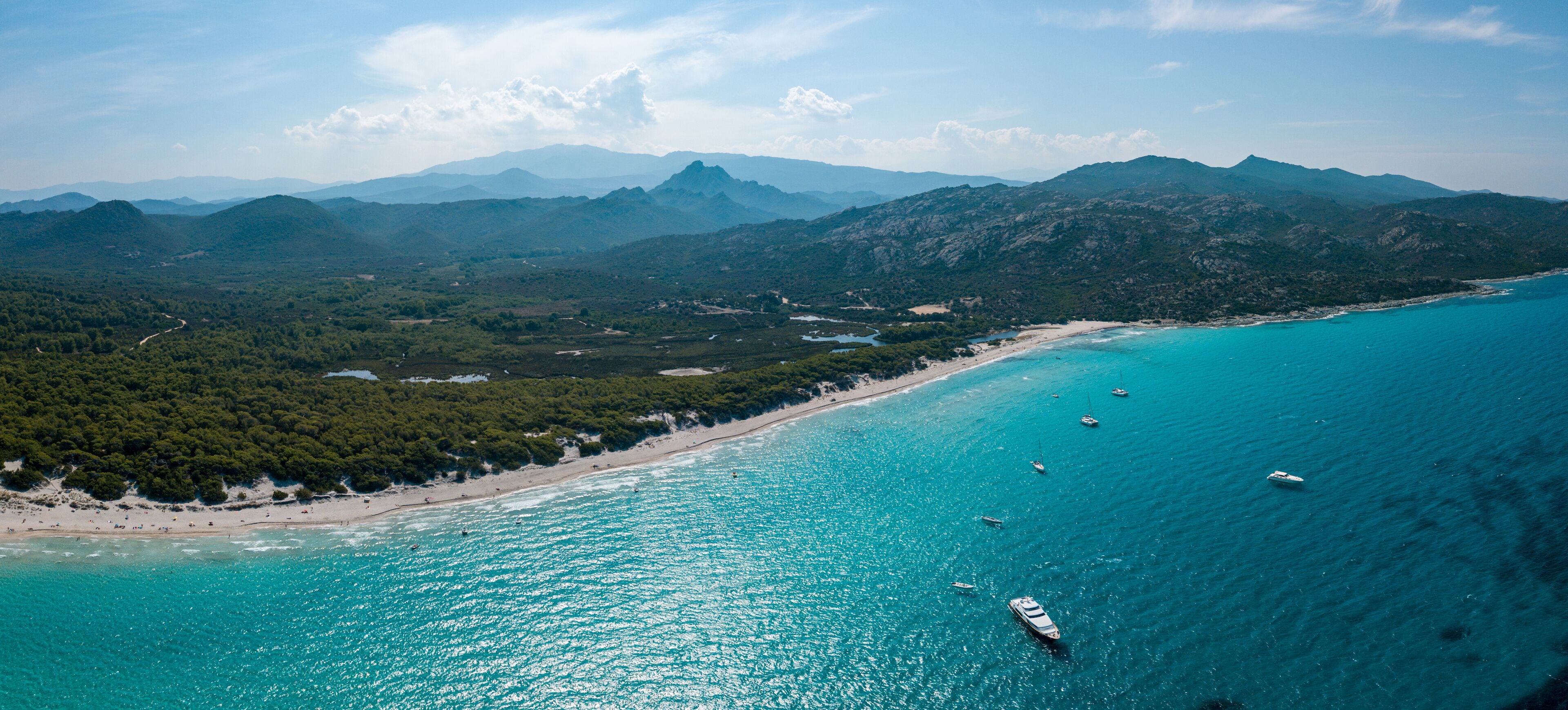 Drone photography of Saleccia beach with turquoise waters in Cap Corse