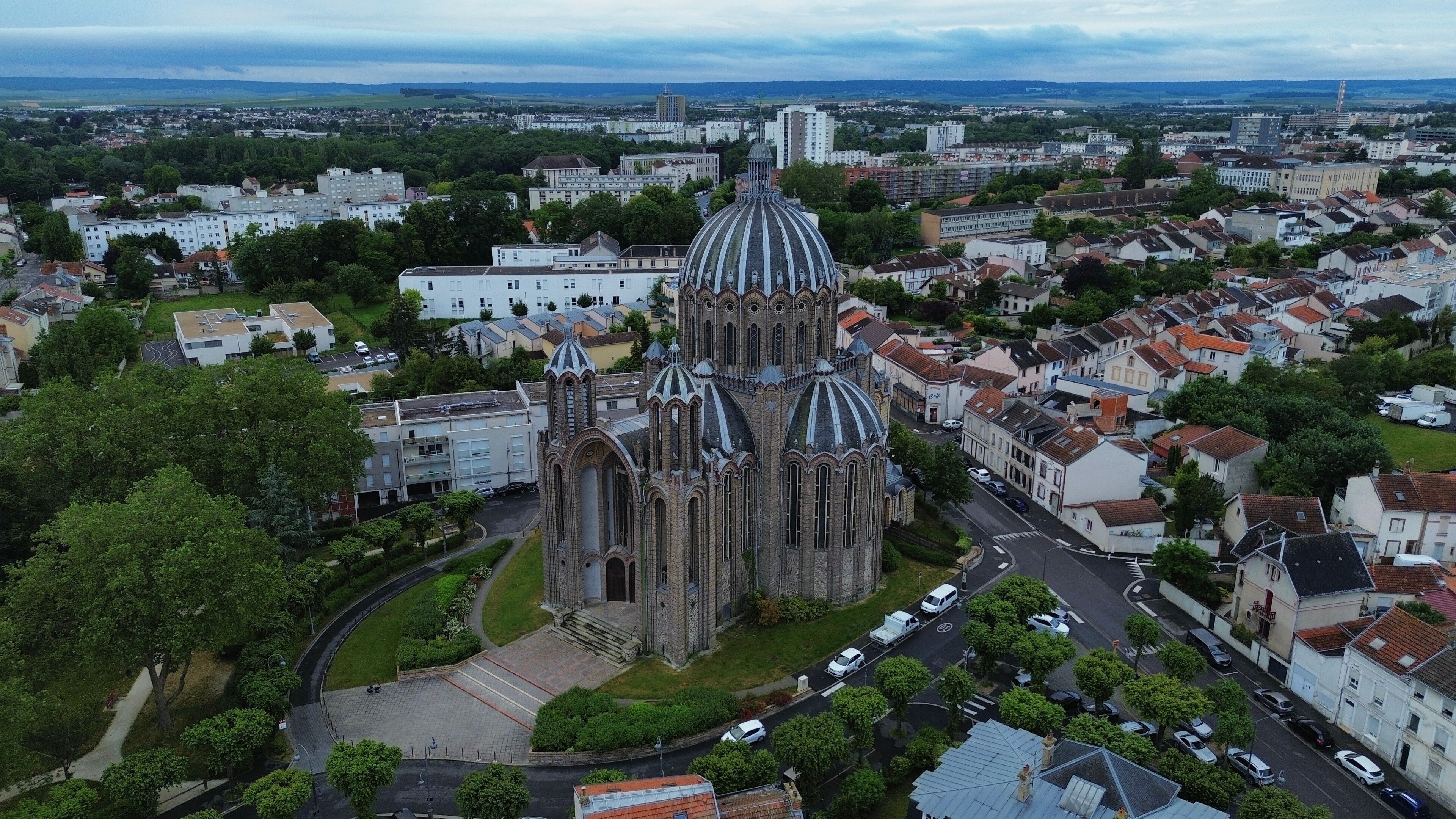 drone photo Sainte-Clotilde basilica Reims france europe