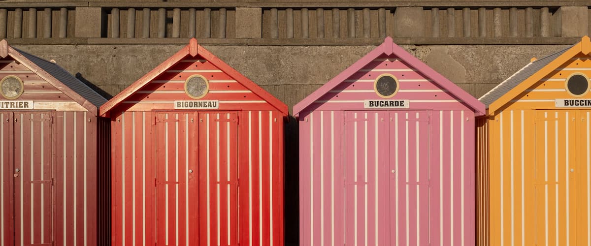 Colorful beach cabins on the French coast