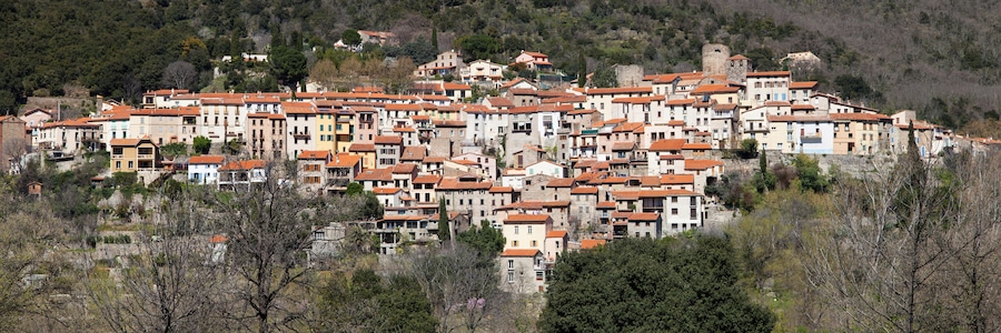 Panorama of Amelie-les-Bains-Palalda in Pyrenees-Orientales, Languedoc-Roussillon, France.