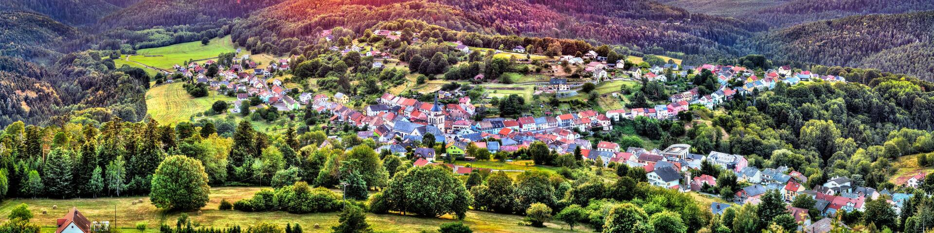 Sunset view of Dabo, a village in the Vosges Mountains - Moselle, France