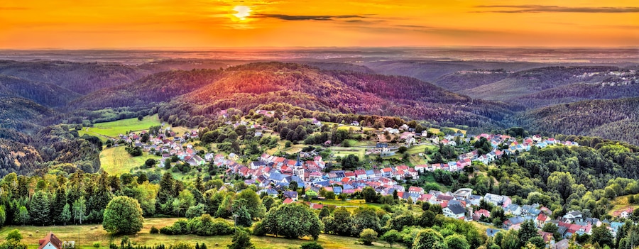 Sunset view of Dabo, a village in the Vosges Mountains - Moselle, France