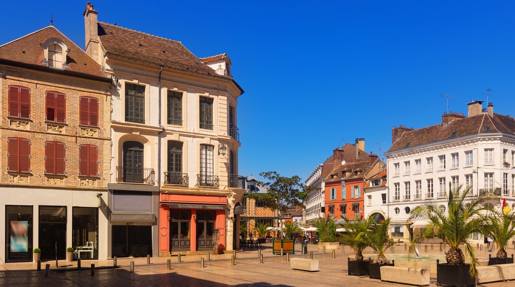 Scenic view of historic houses in Sens commune in north-central France on sunny summer day