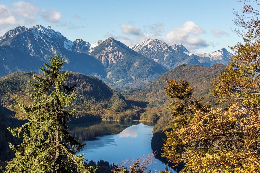 Alpsee Lake from Mount Tegelberg -Taken from about the half way point on the hike up Mount Tegelberg in southern Germany. While you can get to the top of Tegelberg via cable car, the views on the hike are worth the effort.