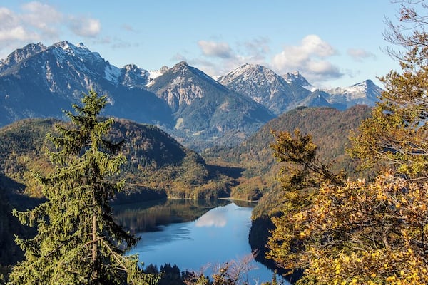 Alpsee Lake from Mount Tegelberg -Taken from about the half way point on the hike up Mount Tegelberg in southern Germany. While you can get to the top of Tegelberg via cable car, the views on the hike are worth the effort.
