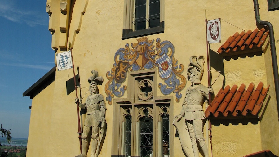 Hohenschwangau is the castle of the childhood of King Ludwig II of Bavaria who watched from a window here as his dream castle of Neuschwanstein was built. You can look at the same view from his telescope within.