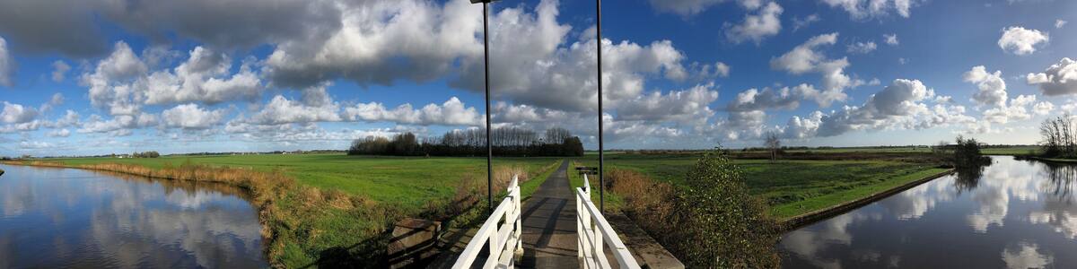 Panoramic from a bridge over a canal in a nature reserve