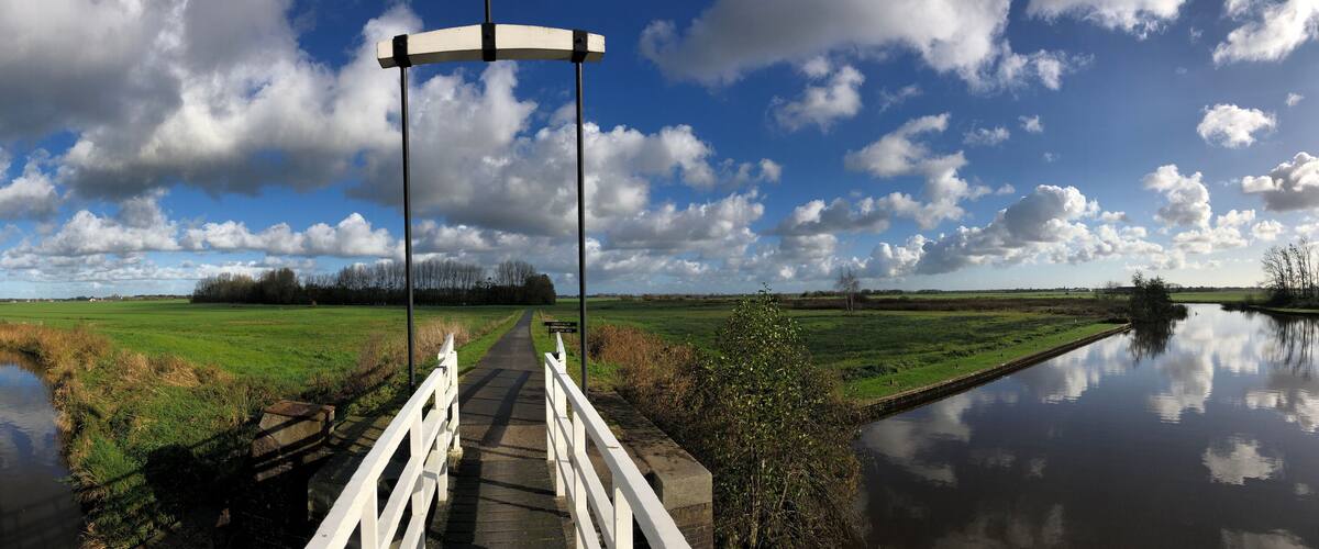 Panoramic from a bridge over a canal in a nature reserve