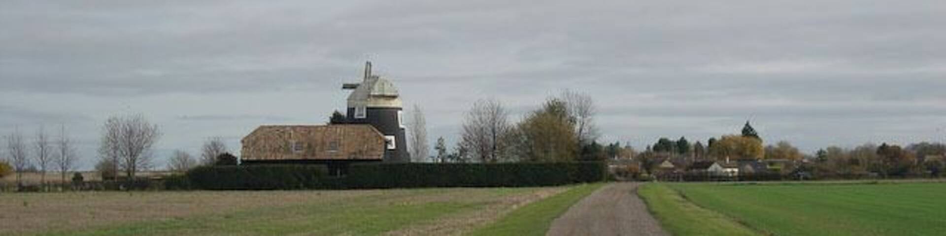 The Windmill, Little Wilbraham On Mill Road, a footpath and access to Hawk Mill Farm.