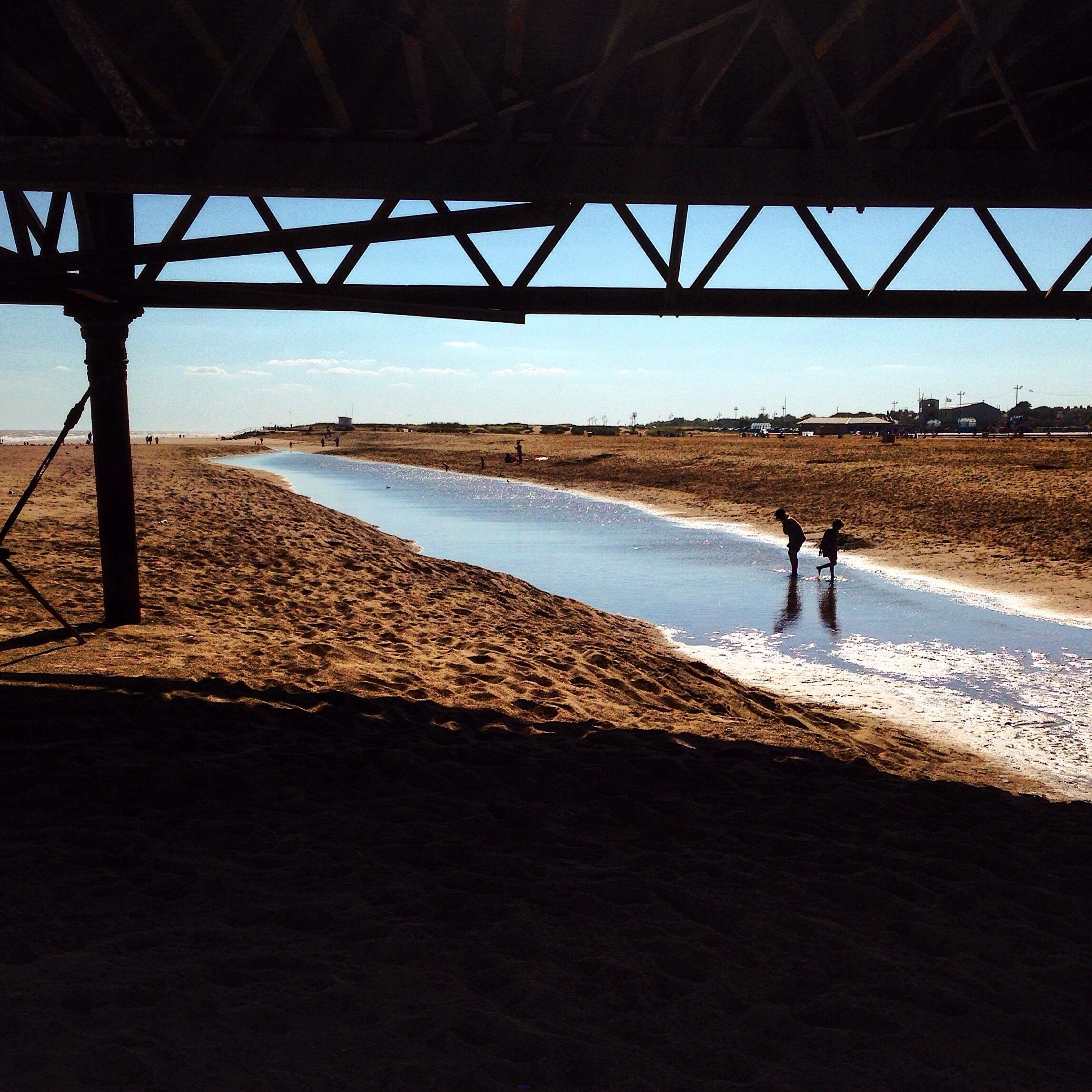 The beach and pier above