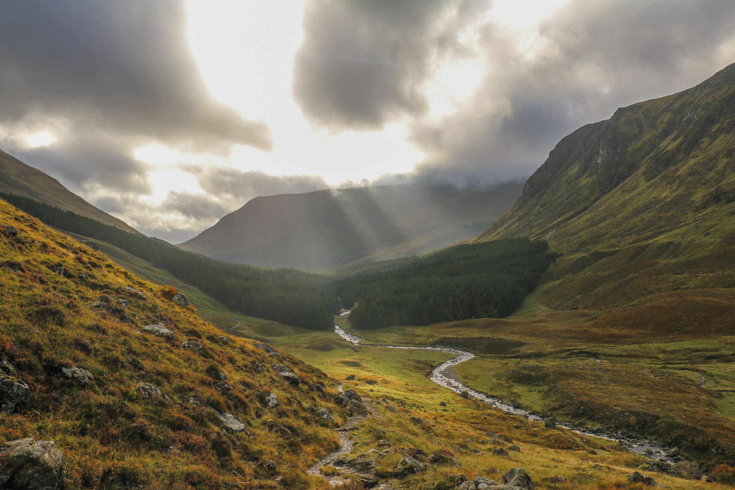 This is Jock's Road, looking back towards Glen Clova carpark. At the top of this hill there is a small shelter/hut with a red door.
You can hike the Tomount and Tom Buidhe Munros from here