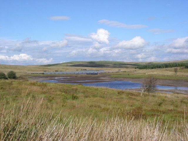 Alwen Reservoir. The northern end of the Alwen Reservoir, with the bridge crossing. The water level was so low you could almost cross it on foot.