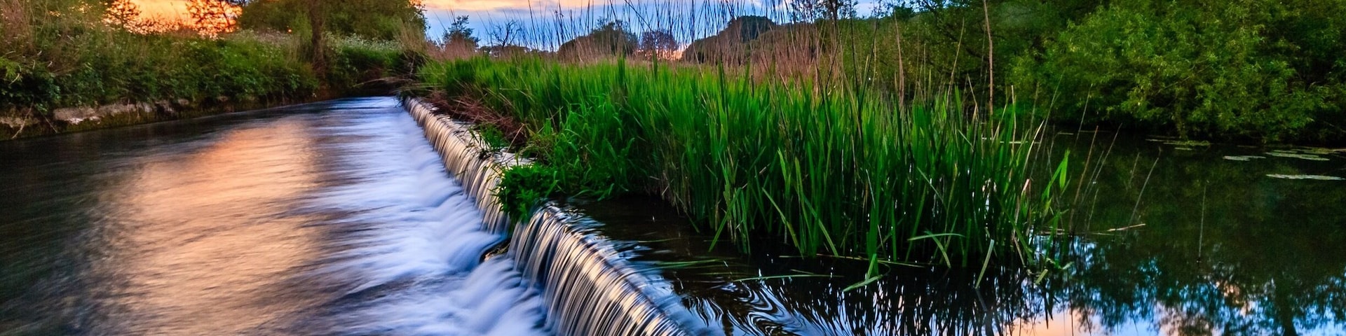 Small mill ruin at sunset.