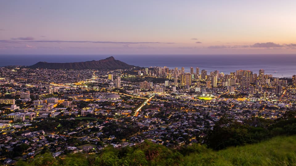 Waikiki featuring landscape views, a sunset and a city