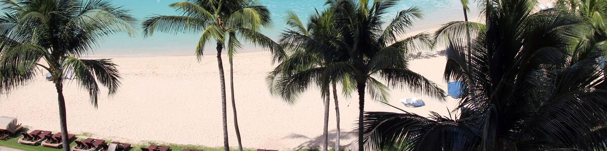 View of the Ko Olina beach resort and the Naia Lagoon, Oahu, Hawaii, USA