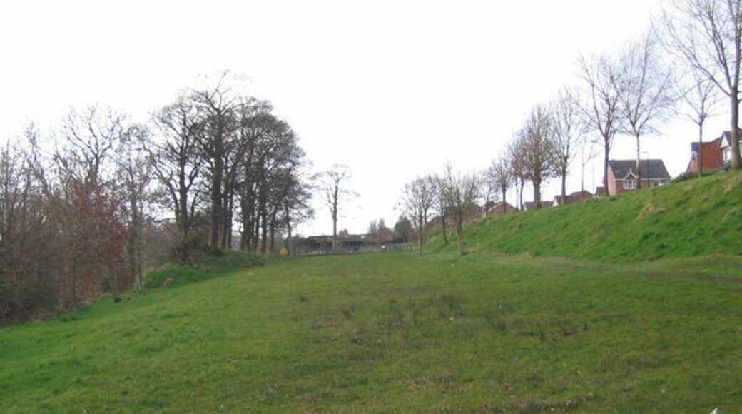 Lancaster Canal, Whittle-le-Woods Looking north along the route of the Lancaster Canal. The recent small housing estate on the right has not yet appeared on the 1:50000 map.