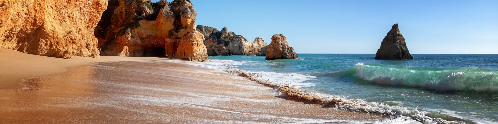 Algarve beach, panoramic banner view