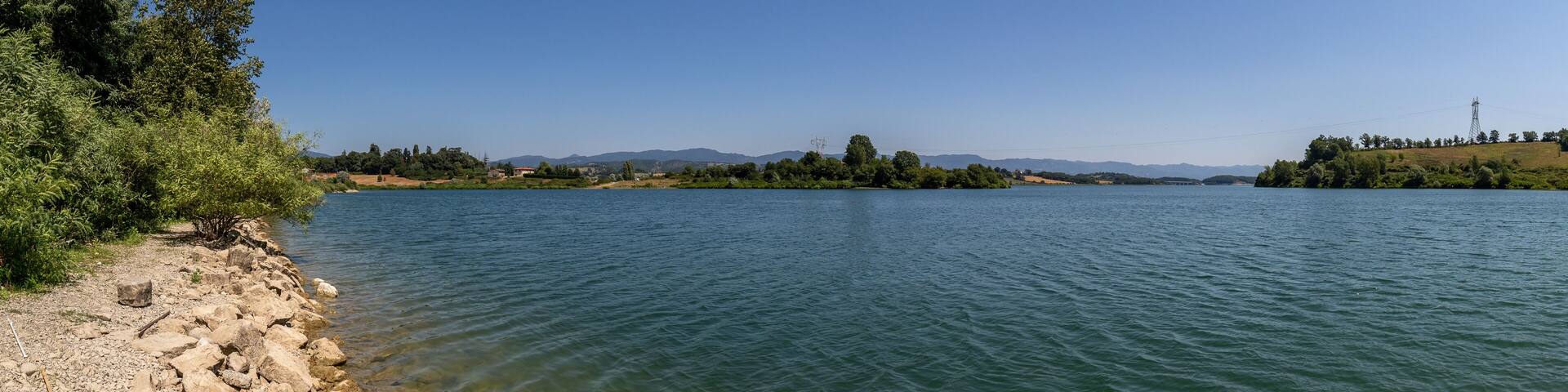 The Bilancino Lake. Lago di Bilancino, Barberino del Mugello, Florence, Italy: landscape at dawn of the picturesque lake in the Tuscan hills