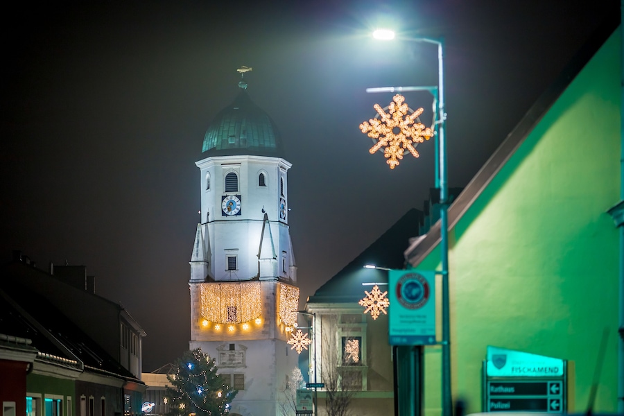 Winter evening in Fischamend, Austria