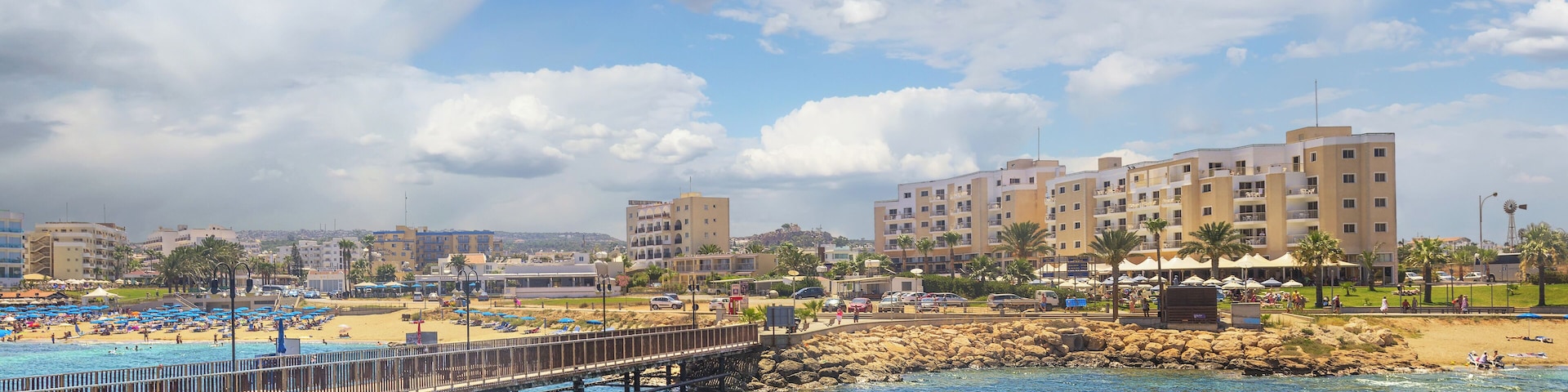 The pier and the beach of Protaras on a sunny day.