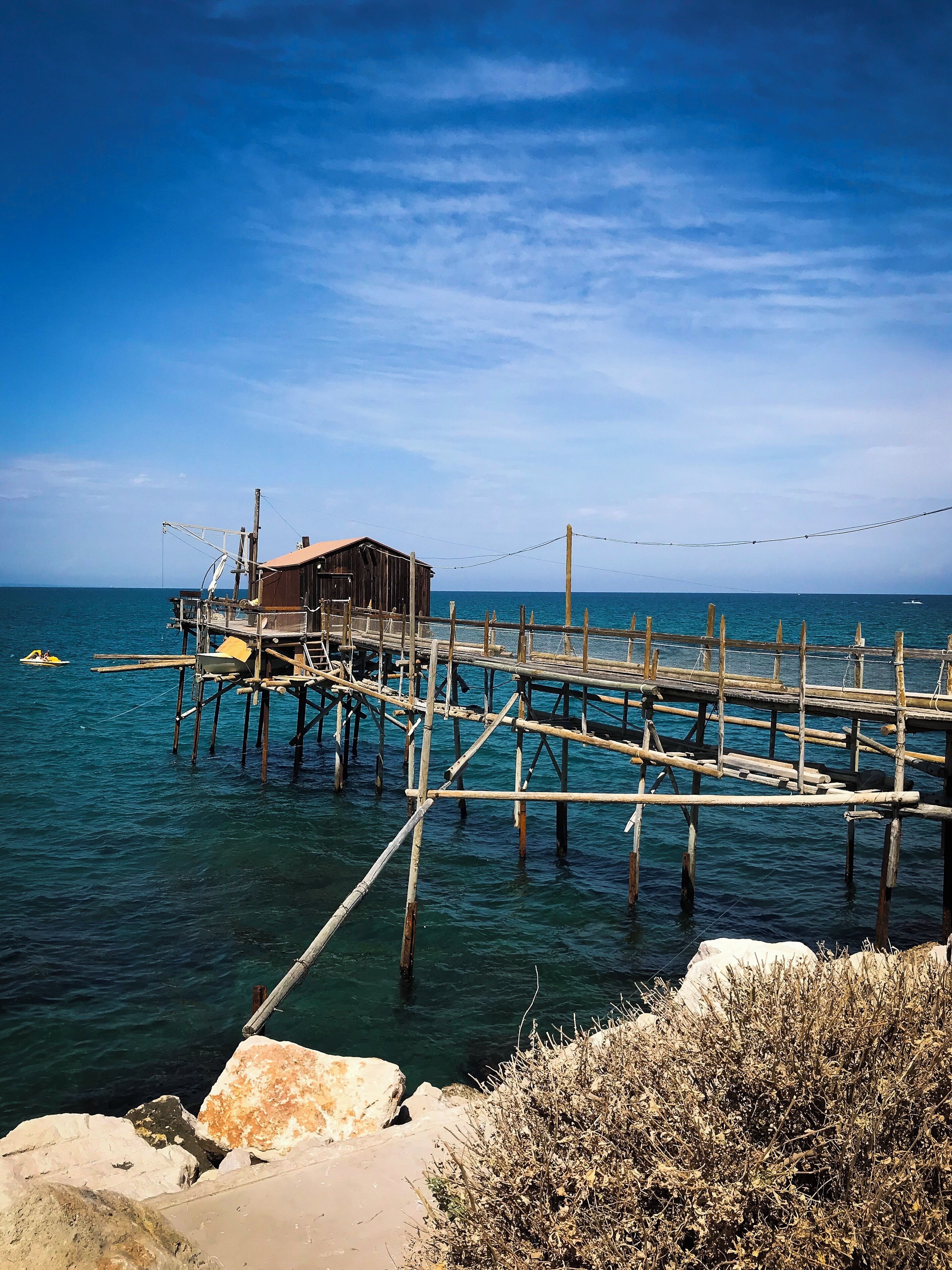 Trabucco.  Used for fishing.  They stop fishing for a month once a year in order for the fish to replenish itself.
