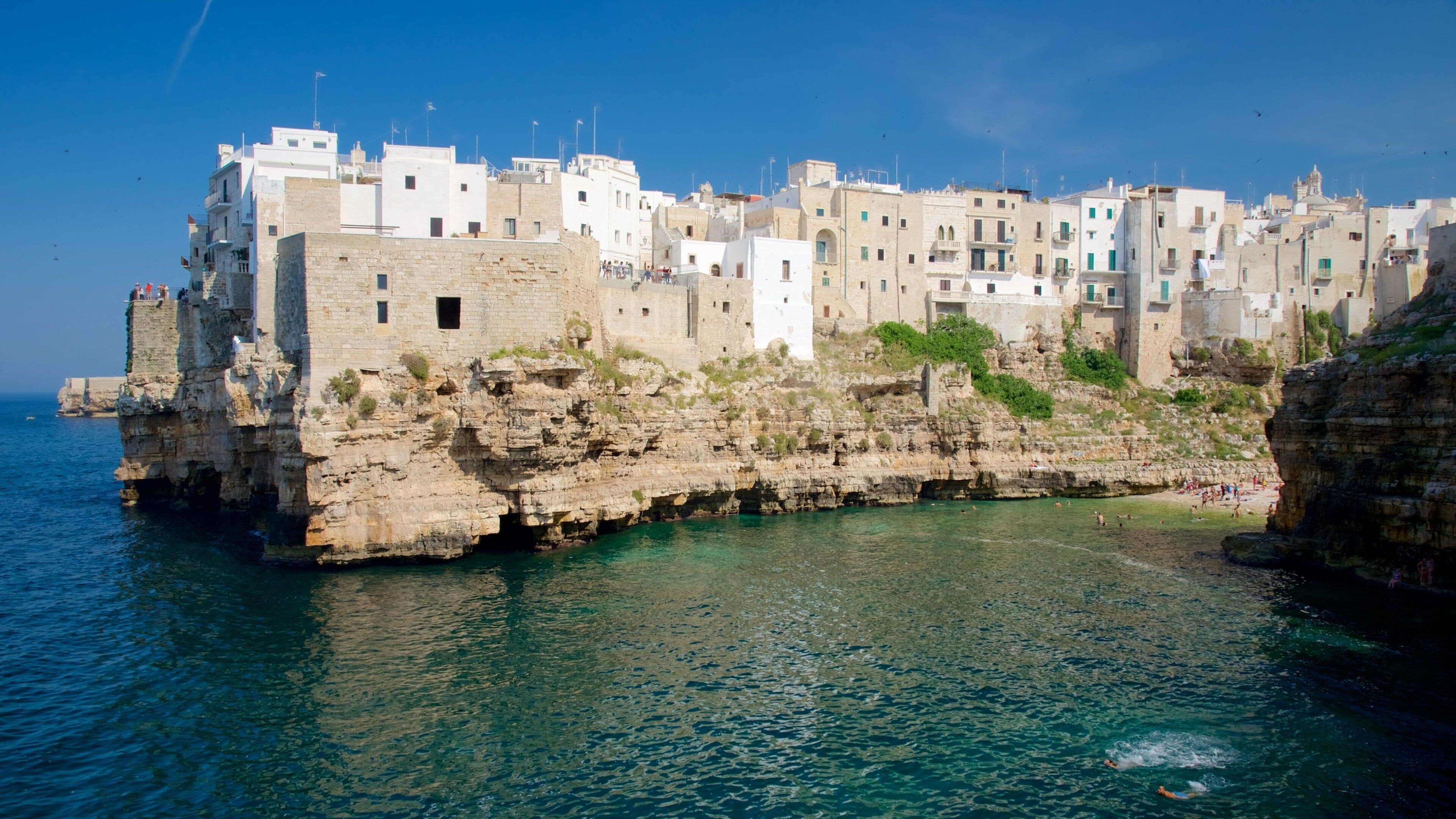 Polignano a Mare which includes a coastal town and rugged coastline