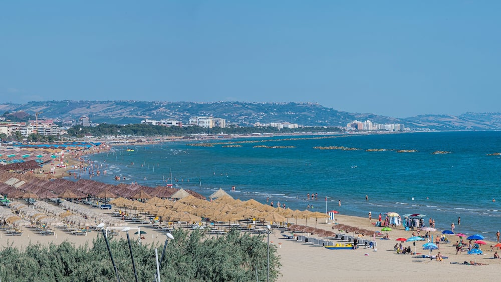 wide angle panorama of the beach of Pescara with Montesilvano in backgroud