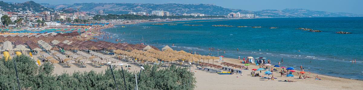 wide angle panorama of the beach of Pescara with Montesilvano in backgroud
