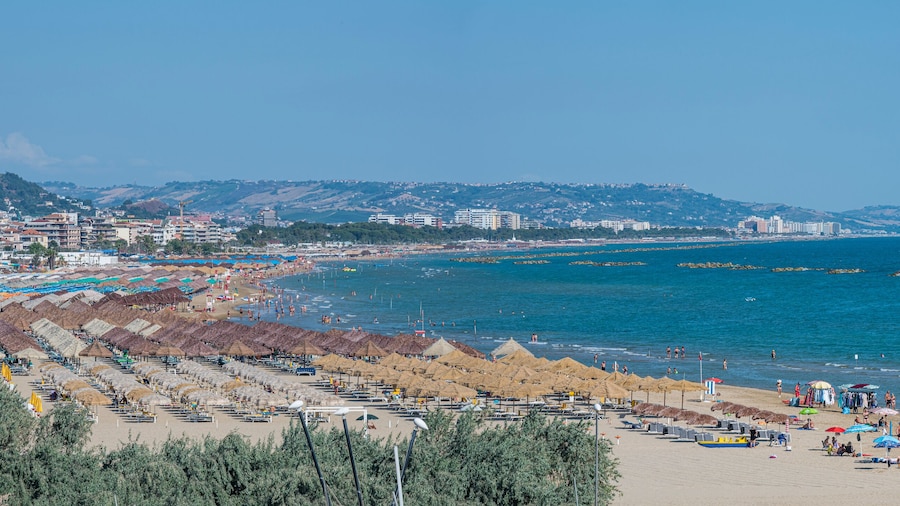 wide angle panorama of the beach of Pescara with Montesilvano in backgroud