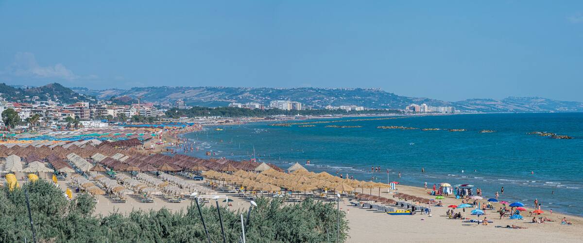 wide angle panorama of the beach of Pescara with Montesilvano in backgroud
