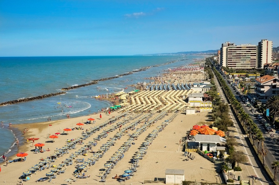 View on the Adriatic coastline with the beaches in the Montesilvano Pescara, Abruzzo region, Italy