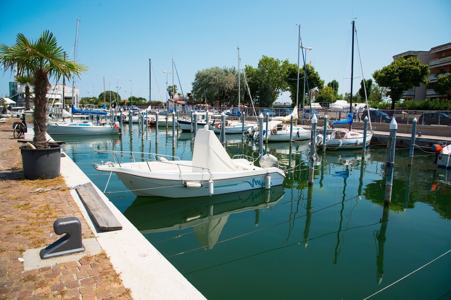 White yachts in the port waiting. Misano Adriatico, Emilia Romagna, Italy
