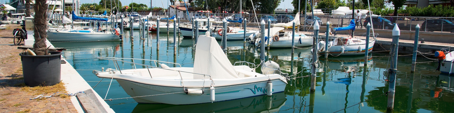 White yachts in the port waiting. Misano Adriatico, Emilia Romagna, Italy