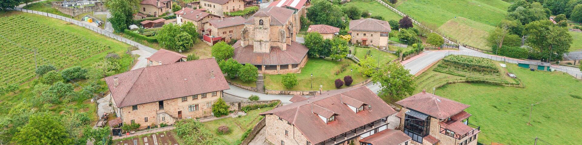 aerial view of etxano countryside town, Spain