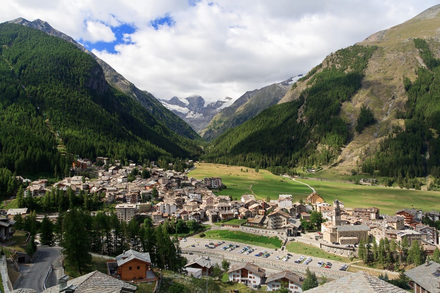 aerial view of Cogne, small town in Aosta Valley, Italy.