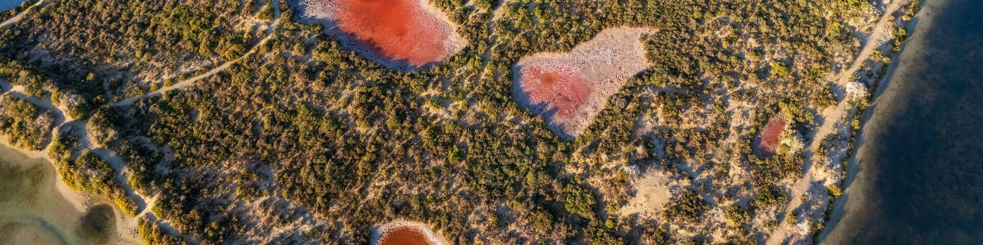 San Pedro del Pinatar Salt Flats Regional Park, Murcia Region, Spain, seen from a drone at dawn