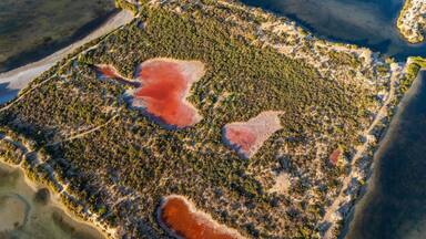 San Pedro del Pinatar Salt Flats Regional Park, Murcia Region, Spain, seen from a drone at dawn