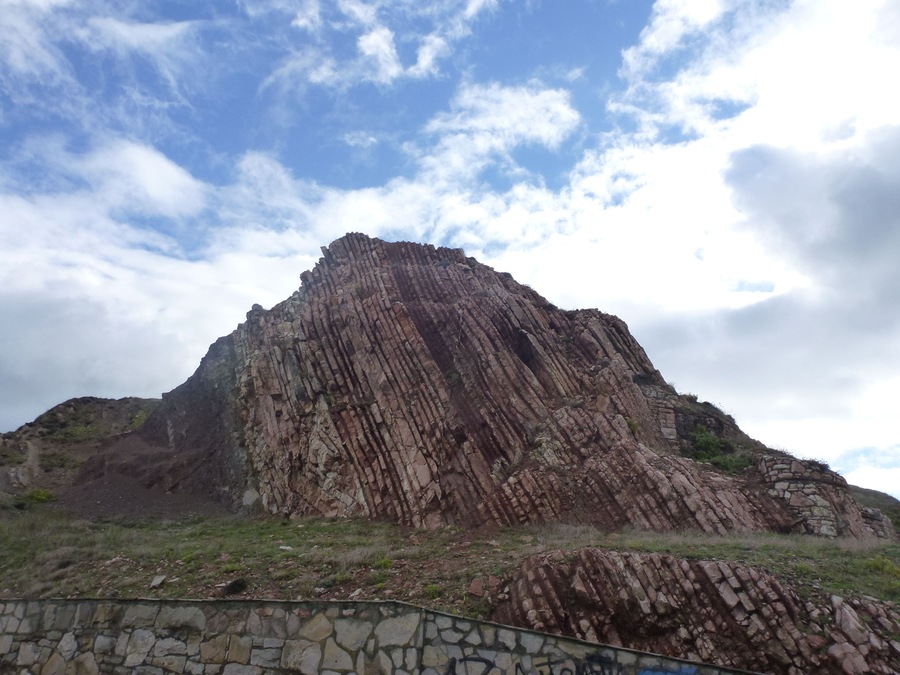 Layers of marl, limestone and sandstone (flysch sedimentary rock) at Sopelana beach near Bilbao in the Basque reqion of Spain. The rocks are of Cretaceous and Paleogene age. The Cretaceous-Paleogene (K-Pg) stratigraphic boundary is seen here.
