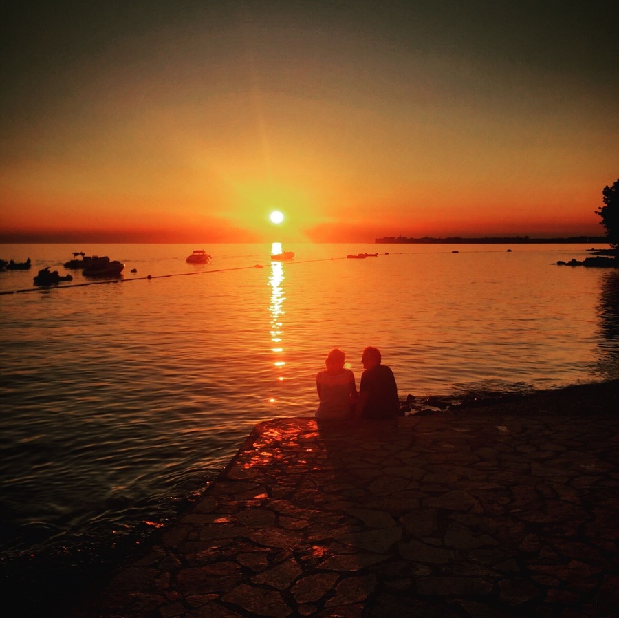 Sunset over Camping Lanterna in Croatia. A lively campsite offering just about everything a holiday maker would need. Some great beach areas too.