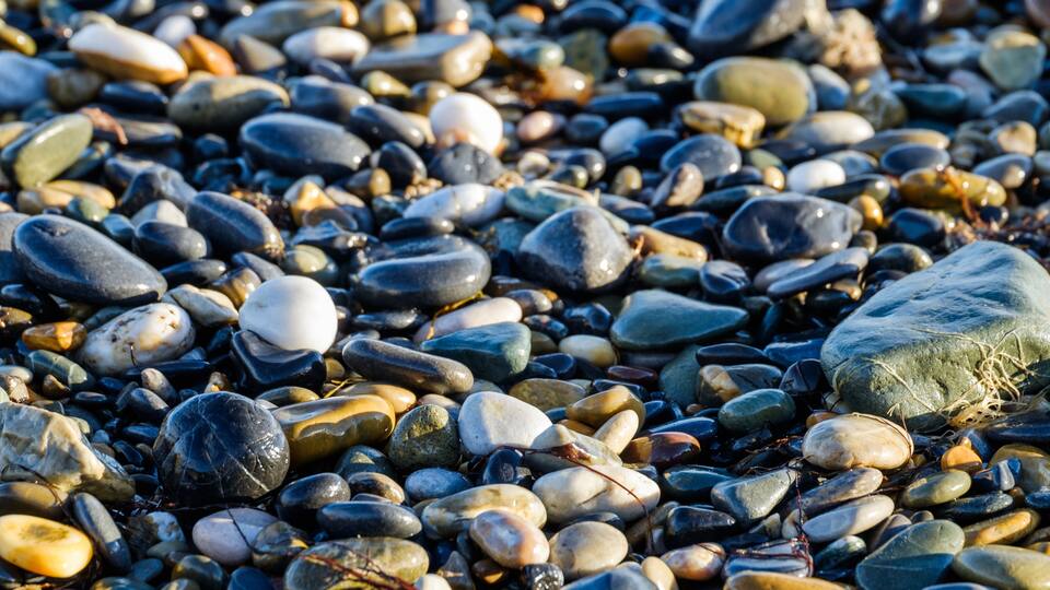 Pebble stones on the beach of Greystones, Ireland.